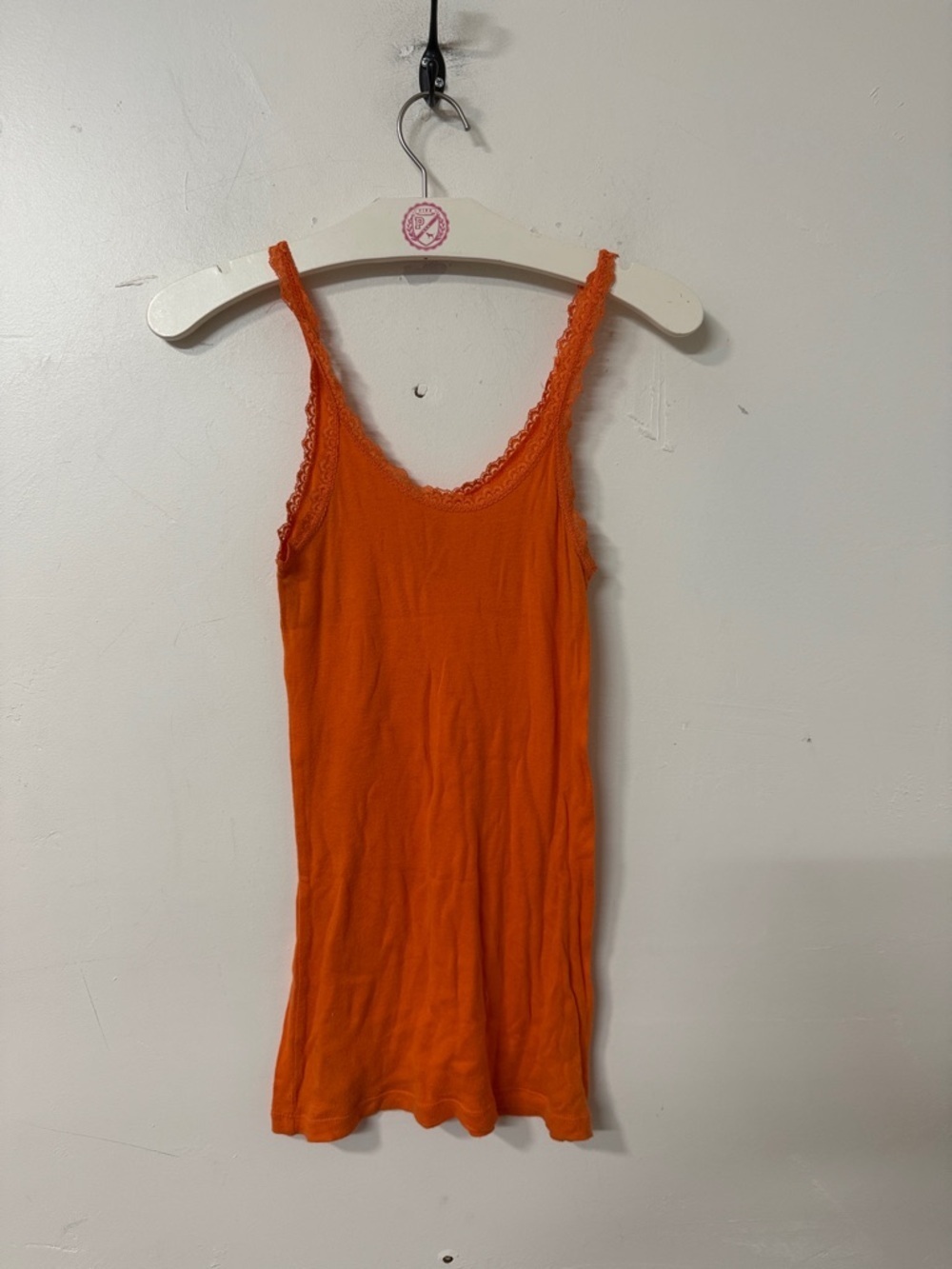 Women's Orange Lace-Trim Tank Top Y2K